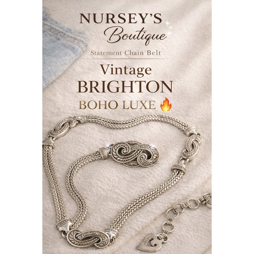 Brighton Silver Chain Belt Heart Charm Adjustable Boho Western 37"